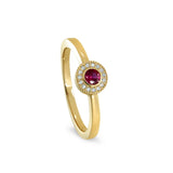 Gold Finish Sterling Silver Micropave Round Simulated Ruby Ring with Simulated Diamonds Size 7