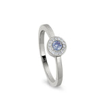 Platinum Finish Sterling Silver Micropave Round Simulated Light Amethyst Ring with Simulated Diamonds Size 7