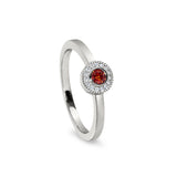 Platinum Finish Sterling Silver Micropave Round Simulated Garnet Ring with Simulated Diamonds Size 9