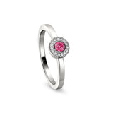 Platinum Finish Sterling Silver Micropave Round Simulated Pink Sapphire Ring with Simulated Diamonds Size 9