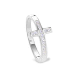 Platinum Finish Sterling Silver Micropave Cross Ring with Simulated Diamonds - size 7
