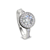 Platinum Finish Sterling Silver Micropave Round Halo Ring with Simulated Diamonds - Size 6