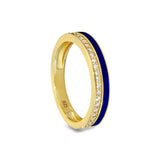 Platinum Finish Sterling Silver Micropave Ring with with Navy Enamel and Simulated Diamondss