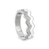 Platinum finish sterling silver micropave ring with with white enamel and simulated diamondss