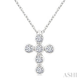 1/6 Ctw Round Cut Diamond 6-Stone Bezel Set Cross Pendant With Chain in 14K White Gold