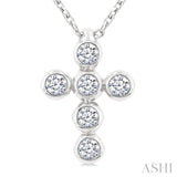 1/6 Ctw Round Cut Diamond 6-Stone Bezel Set Cross Pendant With Chain in 14K White Gold