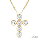 1 Ctw Round Cut Diamond 6-Stone Bezel Set Cross Pendant With Chain in 14K Yellow Gold