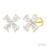 1/2 Ctw Floral Pear Cut Diamond Stud Earrings in 14K Yellow Gold