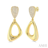 1 1/6 Ctw Asymmetrical Dangler Inverted Pear Shape Round Cut Diamond Fashion Earrings in 14K Yellow Gold