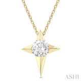 1/2 Ctw Four-Ray Star Round Cut Diamond Fashion Pendant With Chain in 14K Yellow Gold