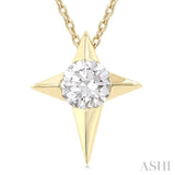 1/2 Ctw Four-Ray Star Round Cut Diamond Fashion Pendant With Chain in 14K Yellow Gold