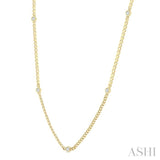 1/2 Ctw Bezel-Set Round-Cut Diamond Curb & Cuban Link Fashion Station Necklace in 14K Yellow Gold