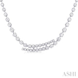 1 5/8 ctw Round Cut Diamond Split Twin Row Center Tennis Necklace in 14K White Gold
