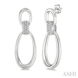 1/10 Ctw Oval Shape Link Round Cut Diamond Fashion Earrings in Sterling Silver