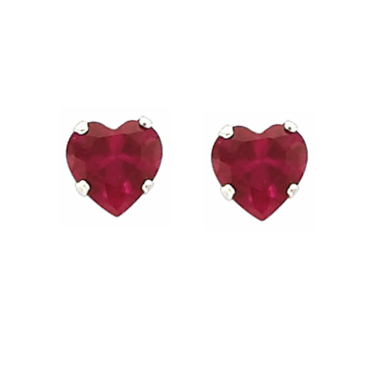 Red Cz 6Mm Heart Earrings