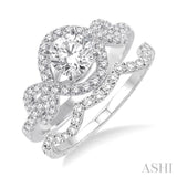 1 1/5 Ctw Diamond Wedding Set with 1 Ctw Round Cut Engagement Ring and 1/5 Ctw Wedding Band in 14K White Gold
