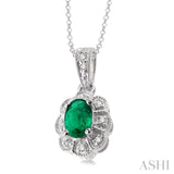 Oval Shape Silver Gemstone & Diamond Pendant