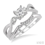 3/8 Ctw Diamond Wedding Set with 3/8 Ctw Princess Cut Engagement Ring and 1/20 Ctw Wedding Band in 14K White Gold