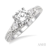 1 1/10 ctw Diamond Engagement Ring with 3/4 Ct Round Cut Center Stone in 14K White Gold