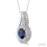 Oval Shape Silver Gemstone & Diamond Pendant