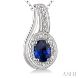 Oval Shape Silver Gemstone & Diamond Pendant