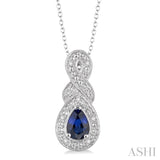 6x4 MM Pear Shape Sapphire and 1/50 Ctw Round Cut Diamond Pendant in Sterling Silver with Chain