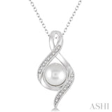 7x7 MM Cultured Pearl and 1/20 Ctw Round Cut Diamond Pendant in Sterling Silver with Chain