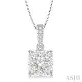 3/8 Ctw Square Shape Diamond Lovebright Pendant in 14K White Gold with Chain