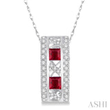 3x3 MM Princess Cut Ruby and 1/5 Ctw Round Cut Diamond Pendant in 14K White Gold with Chain