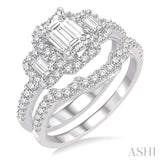 1 5/8 Ctw Diamond Bridal Set with 1 1/3 Ctw Octagon Cut Engagement Ring and 1/4 Ctw Wedding Band in 14K White Gold