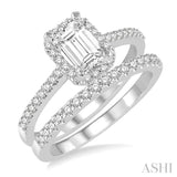3/4 Ctw Diamond Bridal Set with 5/8 Ctw Emerald Cut Engagement Ring and 1/6 Ctw Wedding Band in 14K White Gold