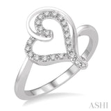 1/6 Ctw Double Heart Charm Round Cut Diamond Ladies Ring in 10K White Gold