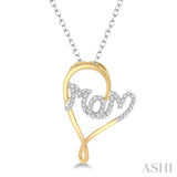 1/6 Ctw Curvy Heart Mom Carved Round Cut Diamond Pendant With Link Chain in 10K Yellow and White Gold