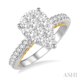 1 1/10 ctw Round Diamond Lovebright Pear Shape Vintage-Inspired Engagement Ring in 14K White and Yellow Gold