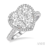 1 1/10 ctw Round Diamond Lovebright Heart Halo Engagement Ring in 14K White and Rose Gold