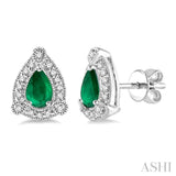 5x3 mm Pear Shape Emerald and 1/6 Ctw Round Cut Diamond Earrings in 10K White Gold
