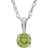 14K White 3 mm Natural Peridot Youth Solitaire 14