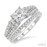 1 1/3 Ctw Diamond Wedding Set with 1 1/10 Ctw Princess Cut Engagement Ring and 1/5 Ctw Wedding Band in 14K White Gold