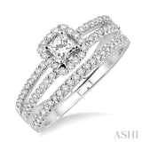 3/4 Ctw Diamond Wedding Set with 1/2 Ctw Princess Cut Engagement Ring and 1/6 Ctw Wedding Band in 14K White Gold