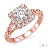 5/8 Ctw Diamond Engagement Ring with 3/8 Ct Round Cut Center Stone in 14K Rose Gold