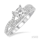 7/8 Ctw Diamond Engagement Ring with 5/8 Ct Princess Cut Center Stone in 14K White Gold