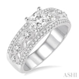 1 Ctw Diamond Engagement Ring with 5/8 Ct Princess Cut Center Stone in 14K White Gold