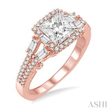 1 1/6 Ctw Diamond Engagement Ring with 5/8 Ct Princess Cut Center Stone in 14K Rose Gold
