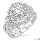 1 1/4 Ctw Diamond Wedding Set with 1 Ctw Round Cut Engagement Ring and 1/4 Ctw Wedding Band in 14K White Gold