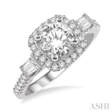 1 1/10 Ctw Halo Diamond Engagement Ring with 5/8 Ct Round Cut Center Diamond in 14K White Gold