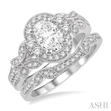 1 1/4 Ctw Diamond Wedding Set with 1 1/6 Ctw Oval Cut Engagement Ring and 1/10 Ctw Wedding Band in 14K White Gold
