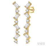 1/2 ctw Zig-Zag Baguette and Round Cut Diamond Earrings in 14K Yellow Gold
