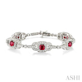5x5mm Cushion Cut Ruby and 2 Ctw Round Cut Diamond Bracelet in 14K White Gold
