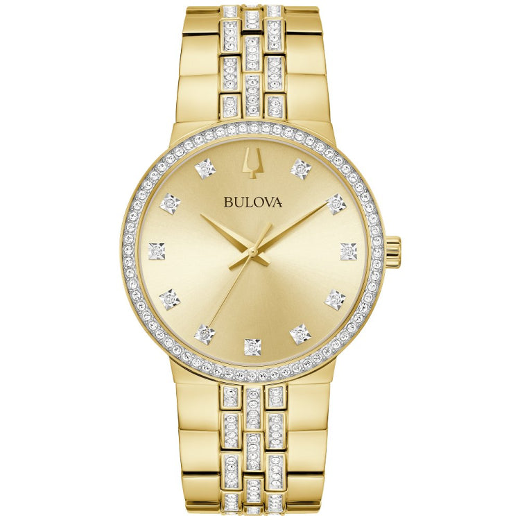 Bulova men's gold watch with diamonds best sale