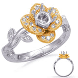 14 Kt Yellow & White Gold Halo - Flower Engagement Rings